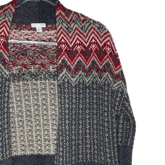 J Jill Womens Small Open Front Long Cardigan Duster Sweater Red Gray Wool Blend - Picture 3 of 9